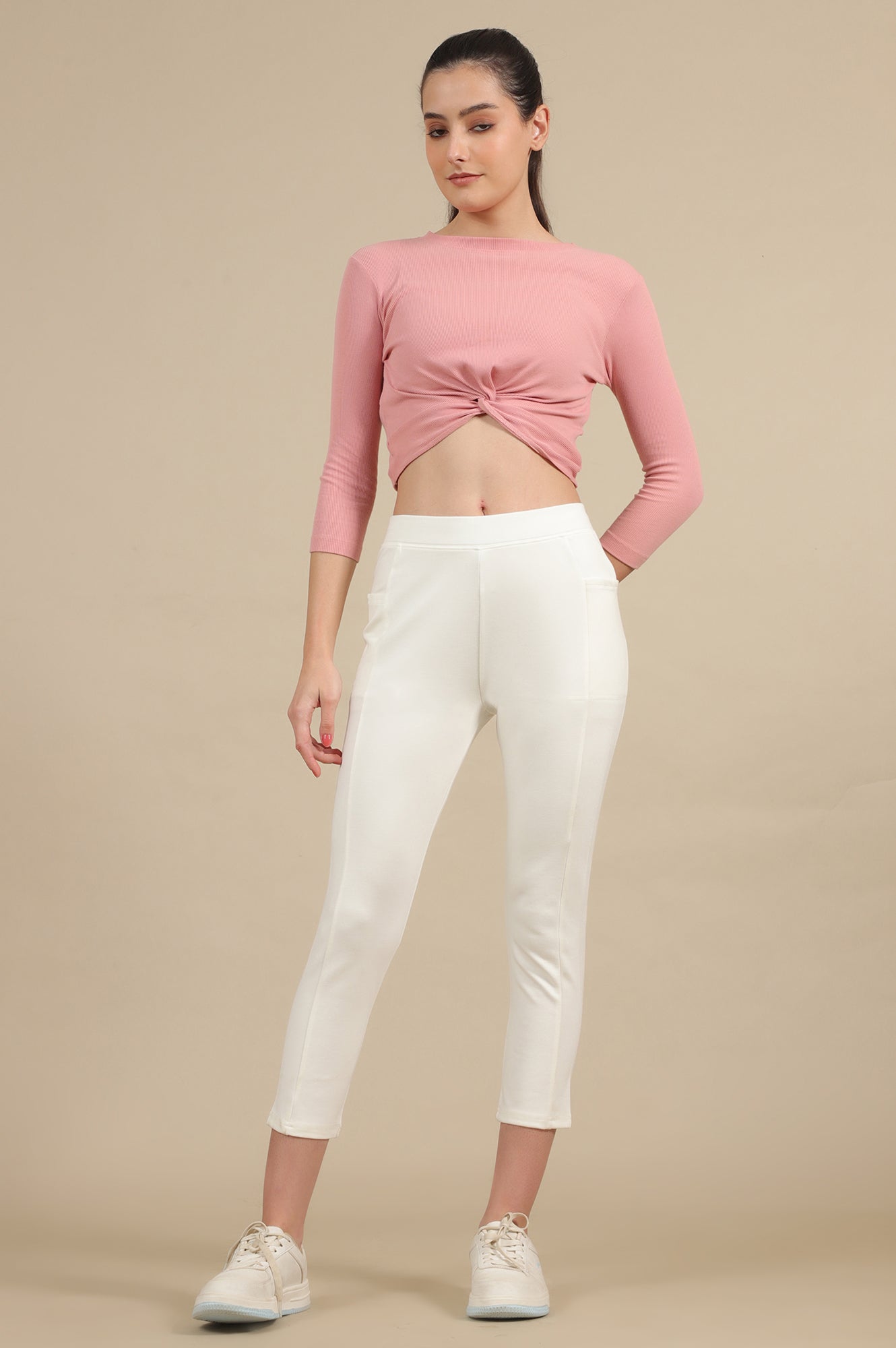 Off-White Calf Length Yoga Tights