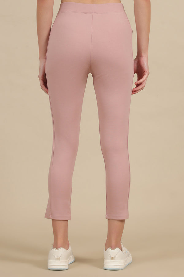 Elleven Women's Pink Solid Skinny Fit Yoga Tights With Elasticated Waistband