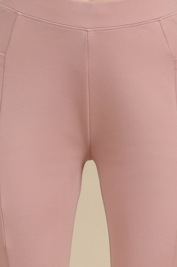 Elleven Women's Pink Solid Skinny Fit Yoga Tights With Elasticated Waistband