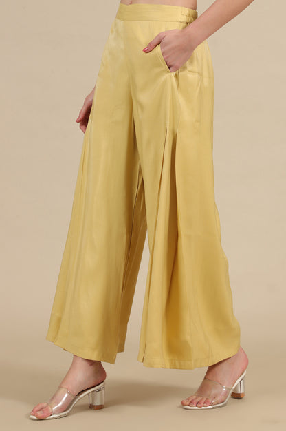 Yellow Side Pleated Flared Palazzo