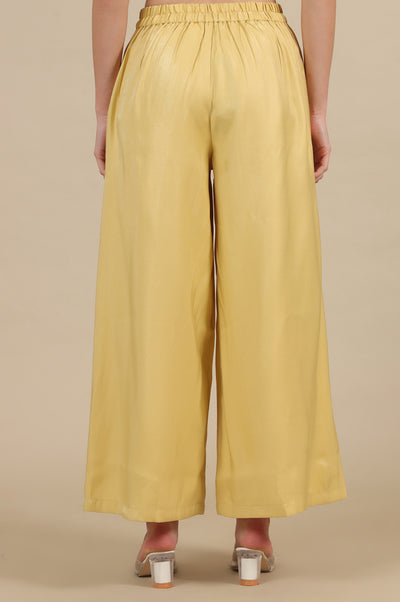 Yellow Side Pleated Flared Palazzo
