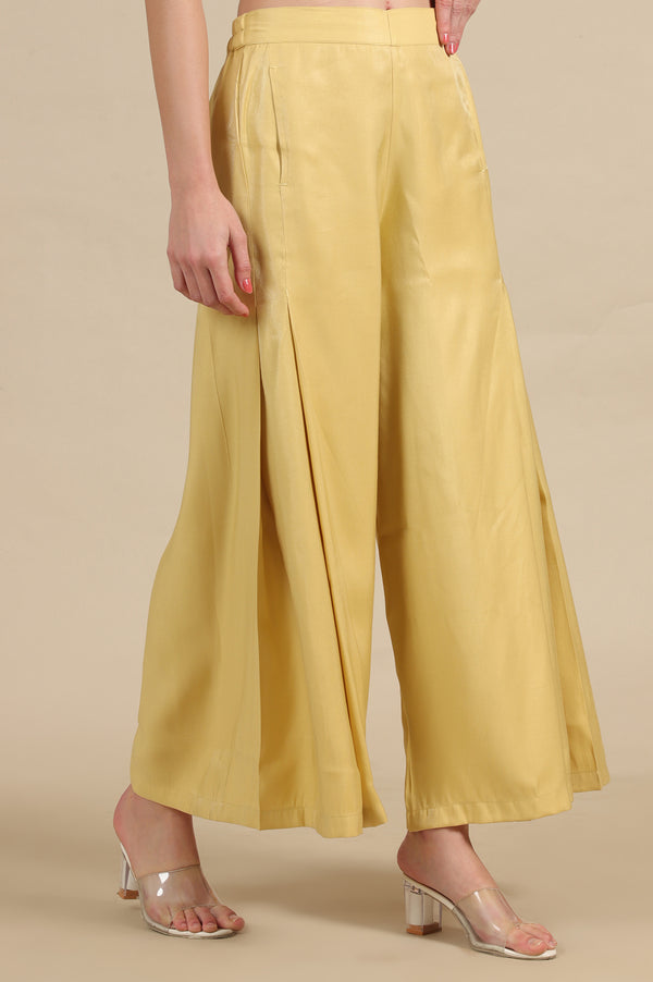 Yellow Side Pleated Flared Palazzo