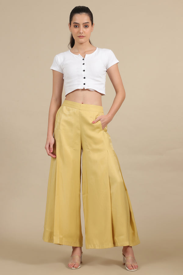 Yellow Side Pleated Flared Palazzo