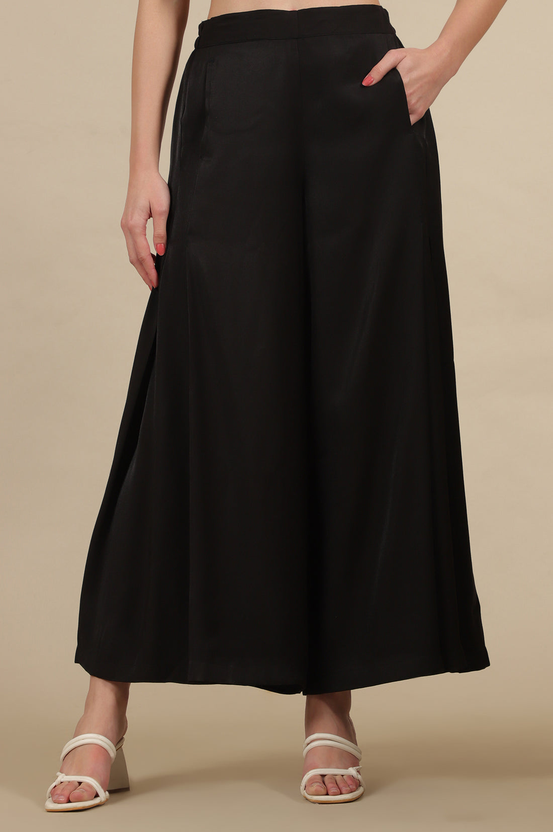 Black Side Pleated Flared Palazzo