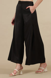 Black Side Pleated Flared Palazzo