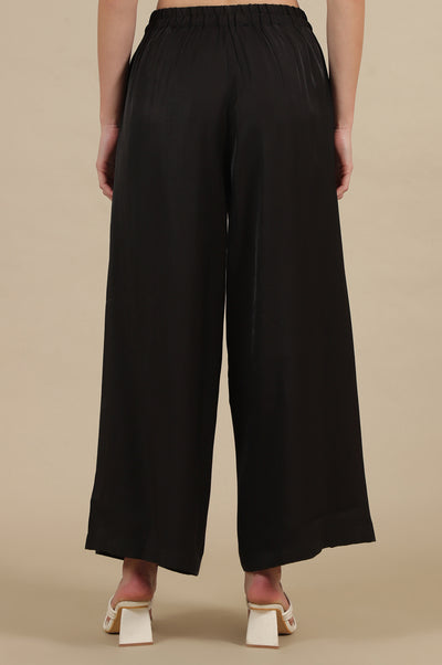 Black Side Pleated Flared Palazzo