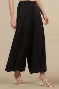 Black Side Pleated Flared Palazzo