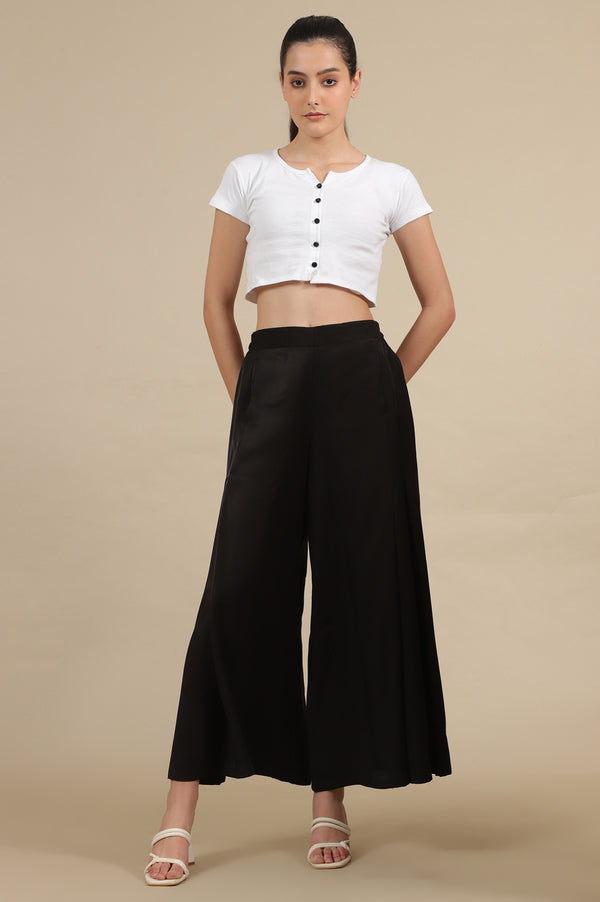 Black Side Pleated Flared Palazzo