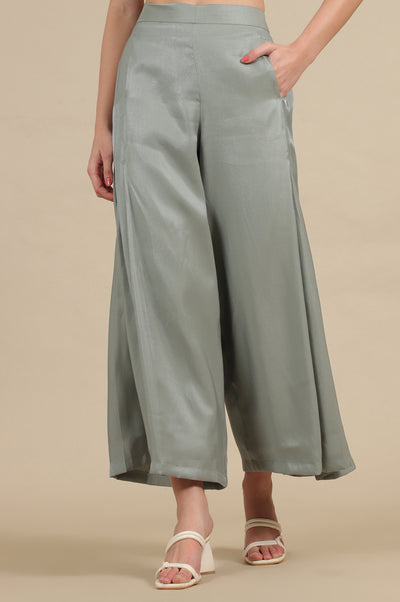 Slate Grey Side Pleated Flared Palazzo