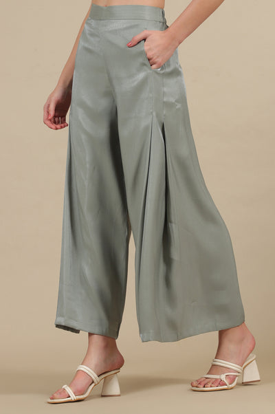 Slate Grey Side Pleated Flared Palazzo