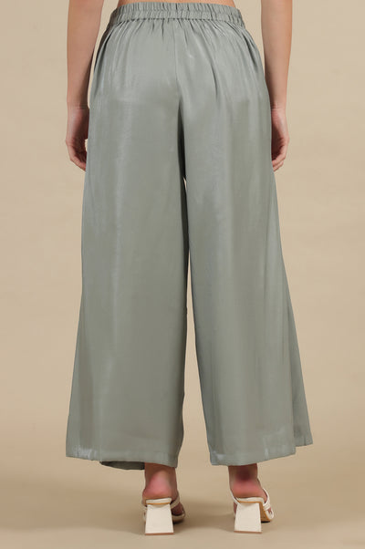 Slate Grey Side Pleated Flared Palazzo
