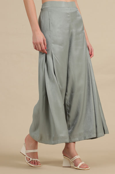 Slate Grey Side Pleated Flared Palazzo