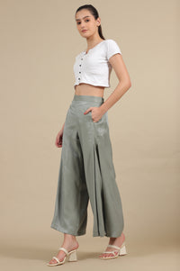 Slate Grey Side Pleated Flared Palazzo