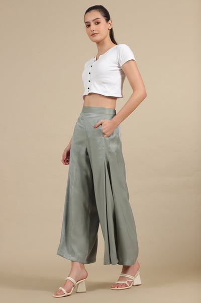 Slate Grey Side Pleated Flared Palazzo