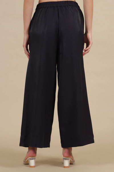 Blue Side Pleated Flared Palazzo