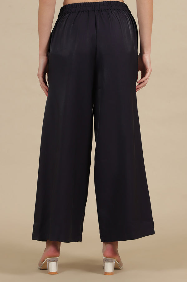 Blue Side Pleated Flared Palazzo