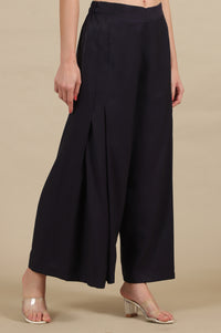 Blue Side Pleated Flared Palazzo