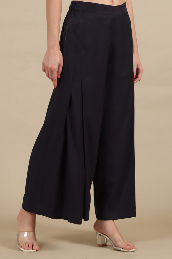 Blue Side Pleated Flared Palazzo