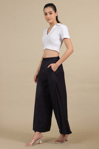 Blue Side Pleated Flared Palazzo