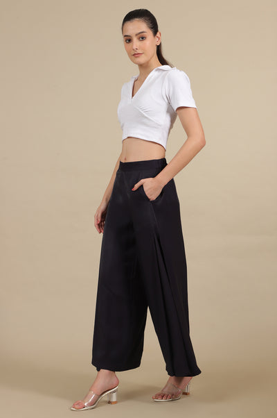 Blue Side Pleated Flared Palazzo