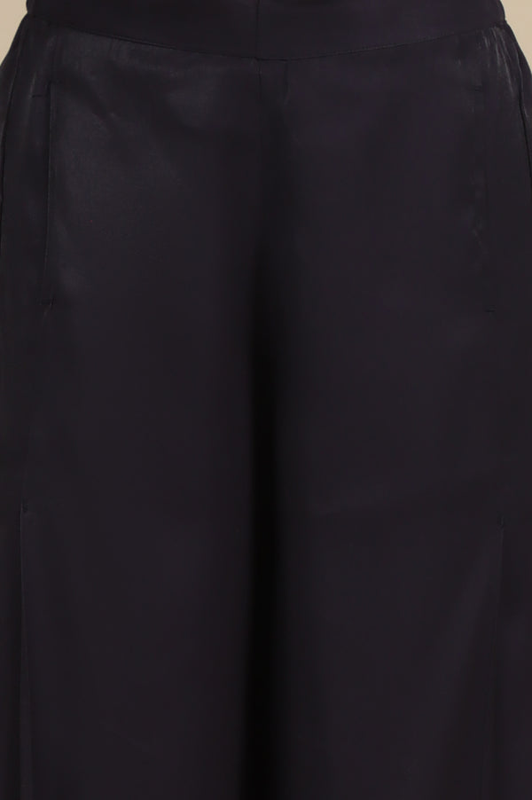 Blue Side Pleated Flared Palazzo