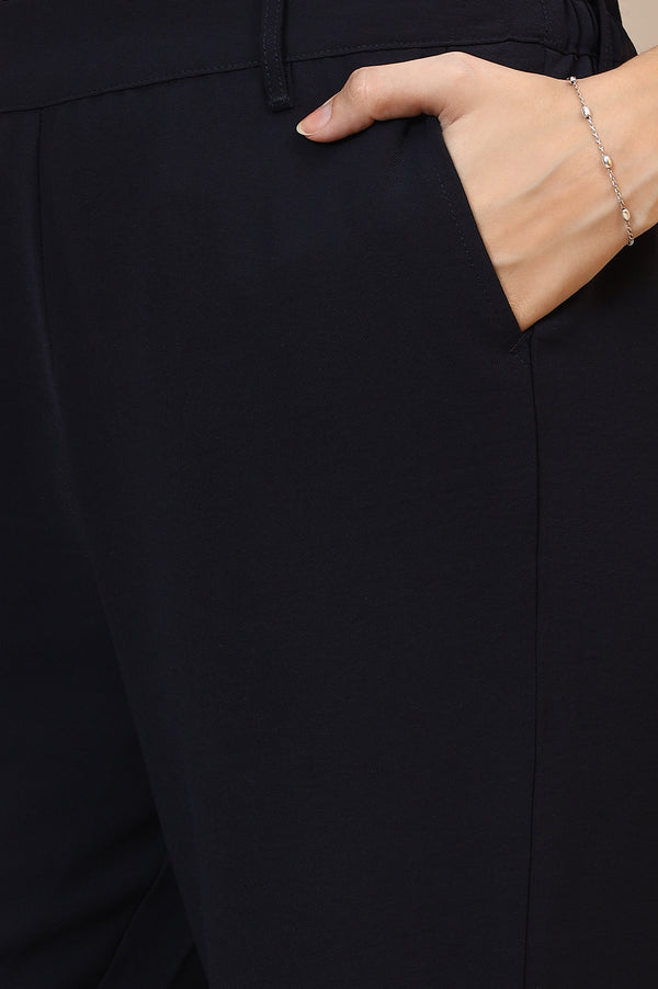 Elleven Women's Navy Blue Solid Straight Western Wear Palazzo Pants