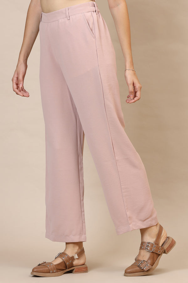 Elleven Women's Pink Solid Straight Fit Woven Palazzo With Elasticated Waist