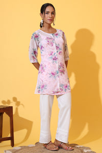 White Solid Schiffli Embroidered Pure Cotton Palazzo Pants