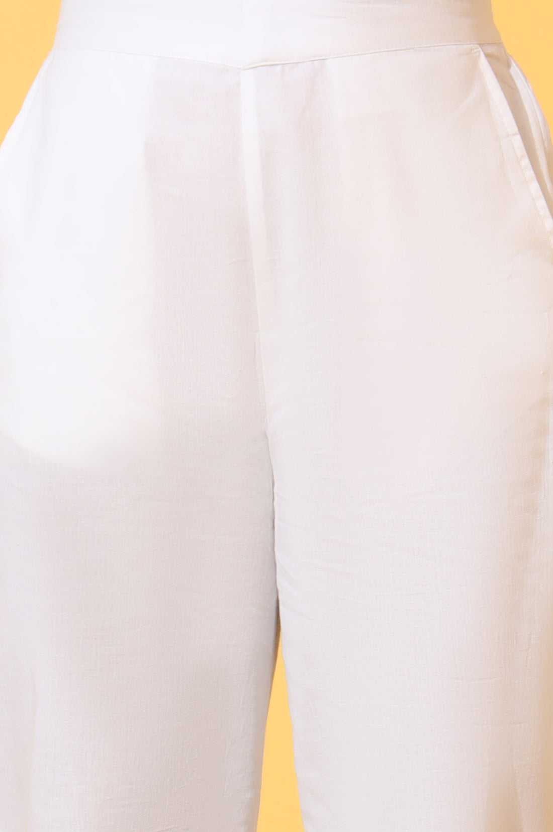 White Solid Schiffli Embroidered Pure Cotton Palazzo Pants