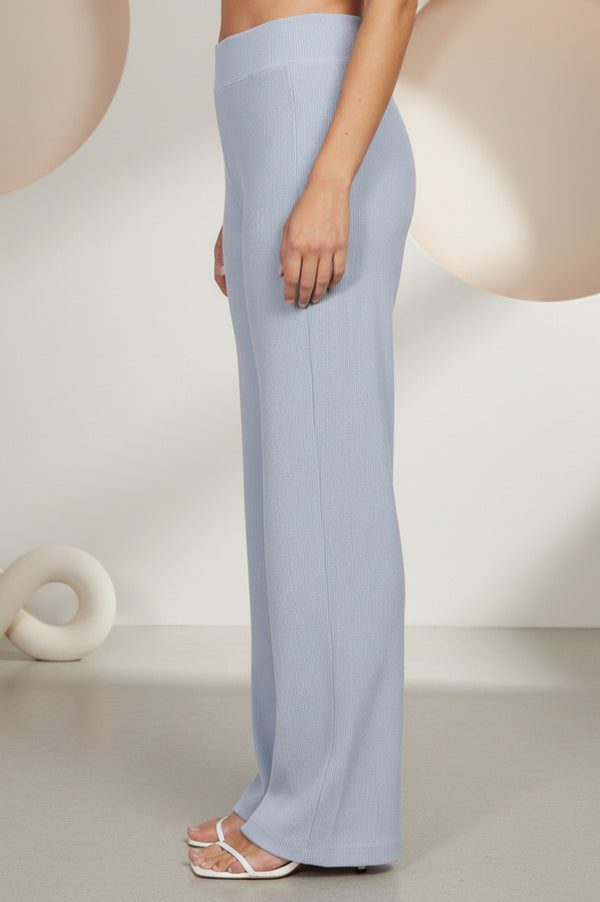 Elleven Women's Blue Solid Wide Leg High Rise Corduroy Palazzo