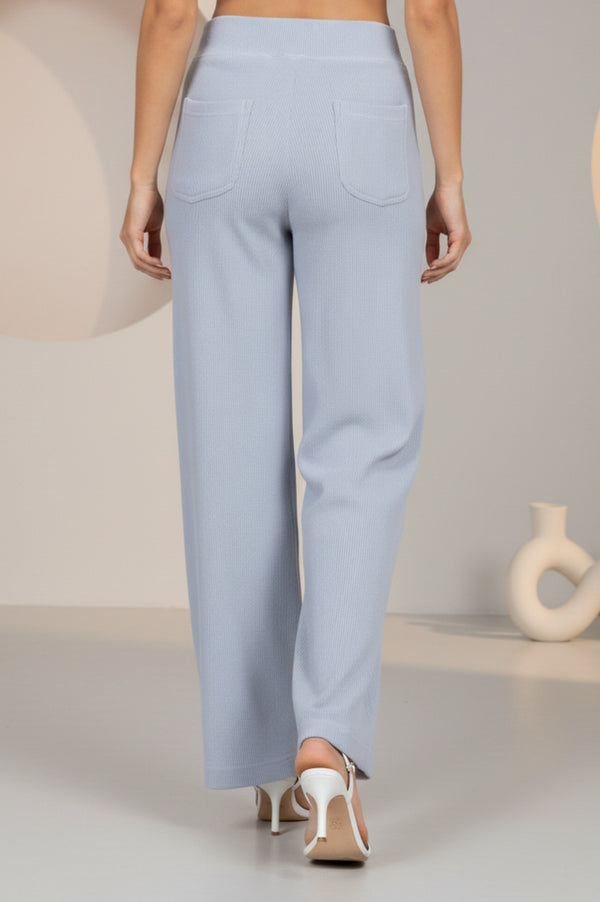 Elleven Women's Blue Solid Wide Leg High Rise Corduroy Palazzo