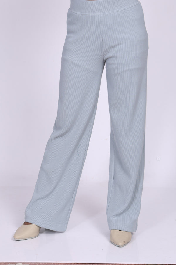 Elleven Women's Blue Solid Wide Leg High Rise Corduroy Palazzo