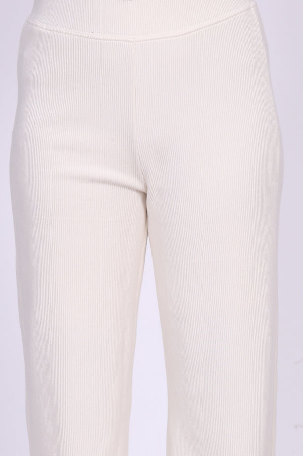 Elleven Women's White Solid Wide Leg High Rise Corduroy Palazzo