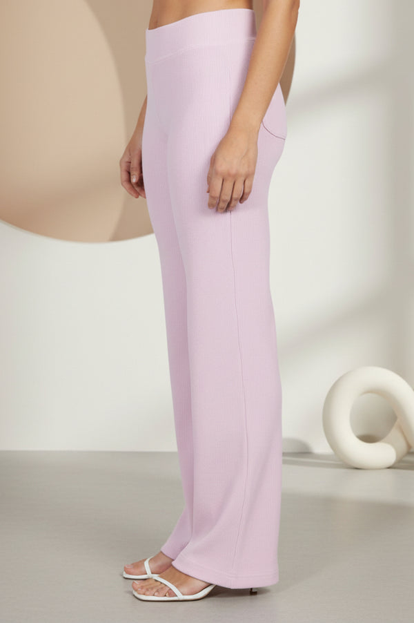 Elleven Women's Pink Solid Corduroy Wide Leg High Rise Palazzo