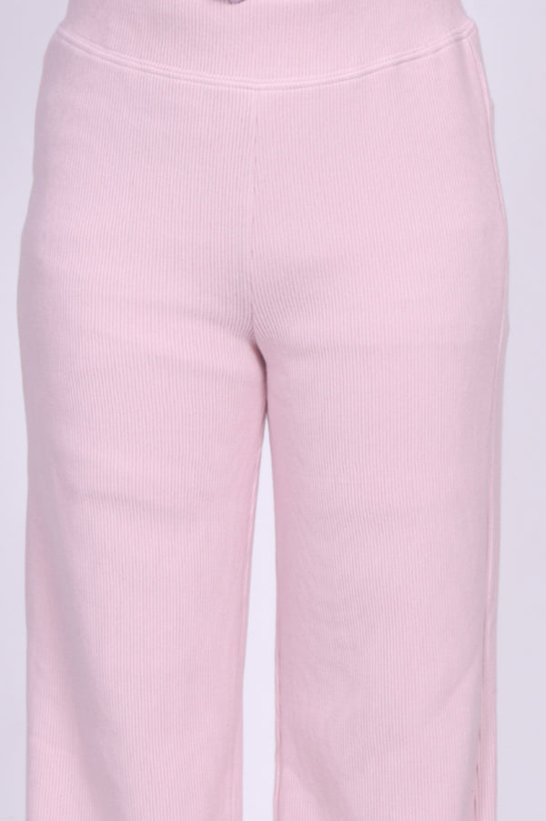 Elleven Women's Pink Solid Corduroy Wide Leg High Rise Palazzo