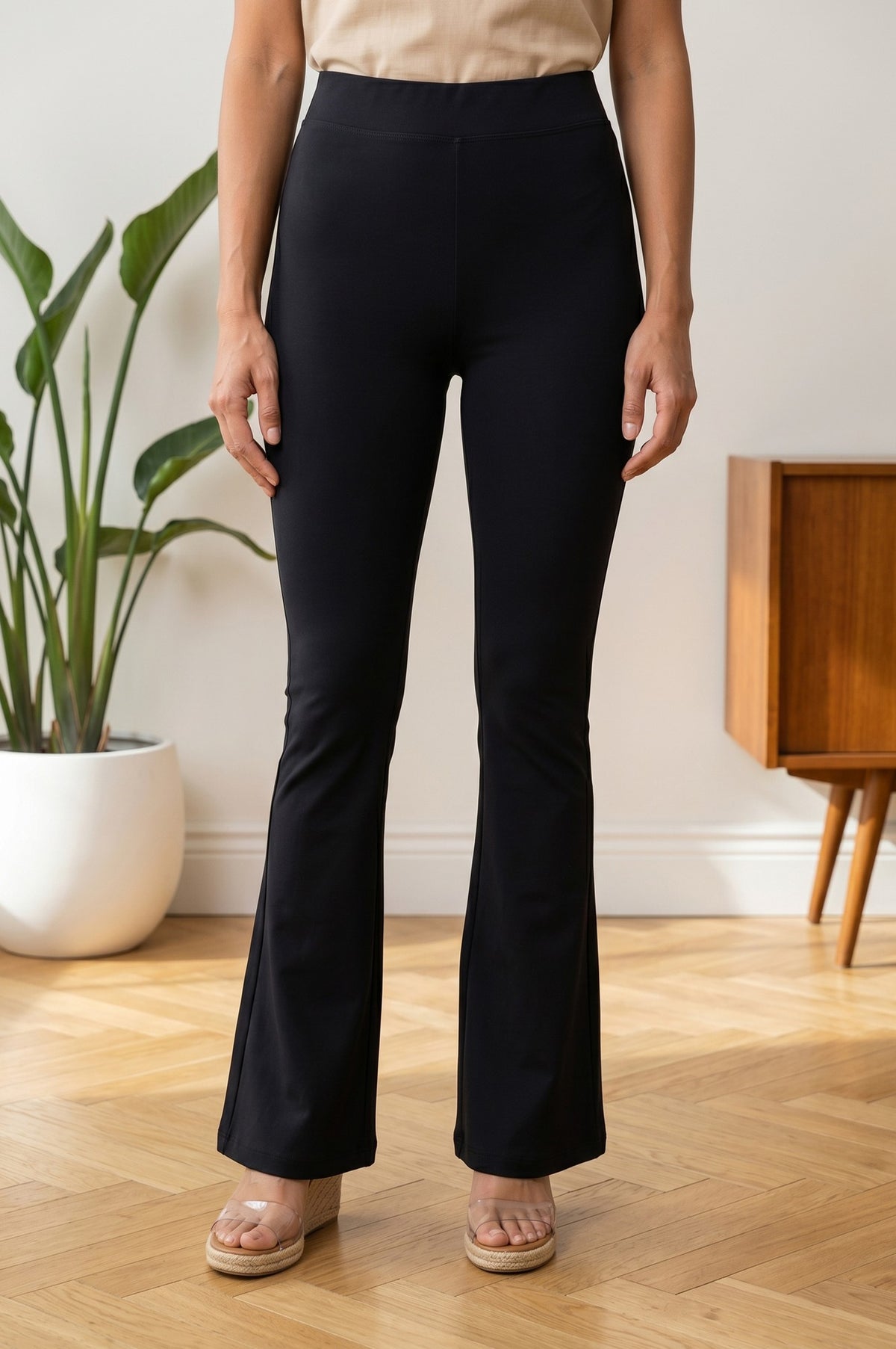 Black High Rise Slim Fit Bell-Bottom Leggings - L