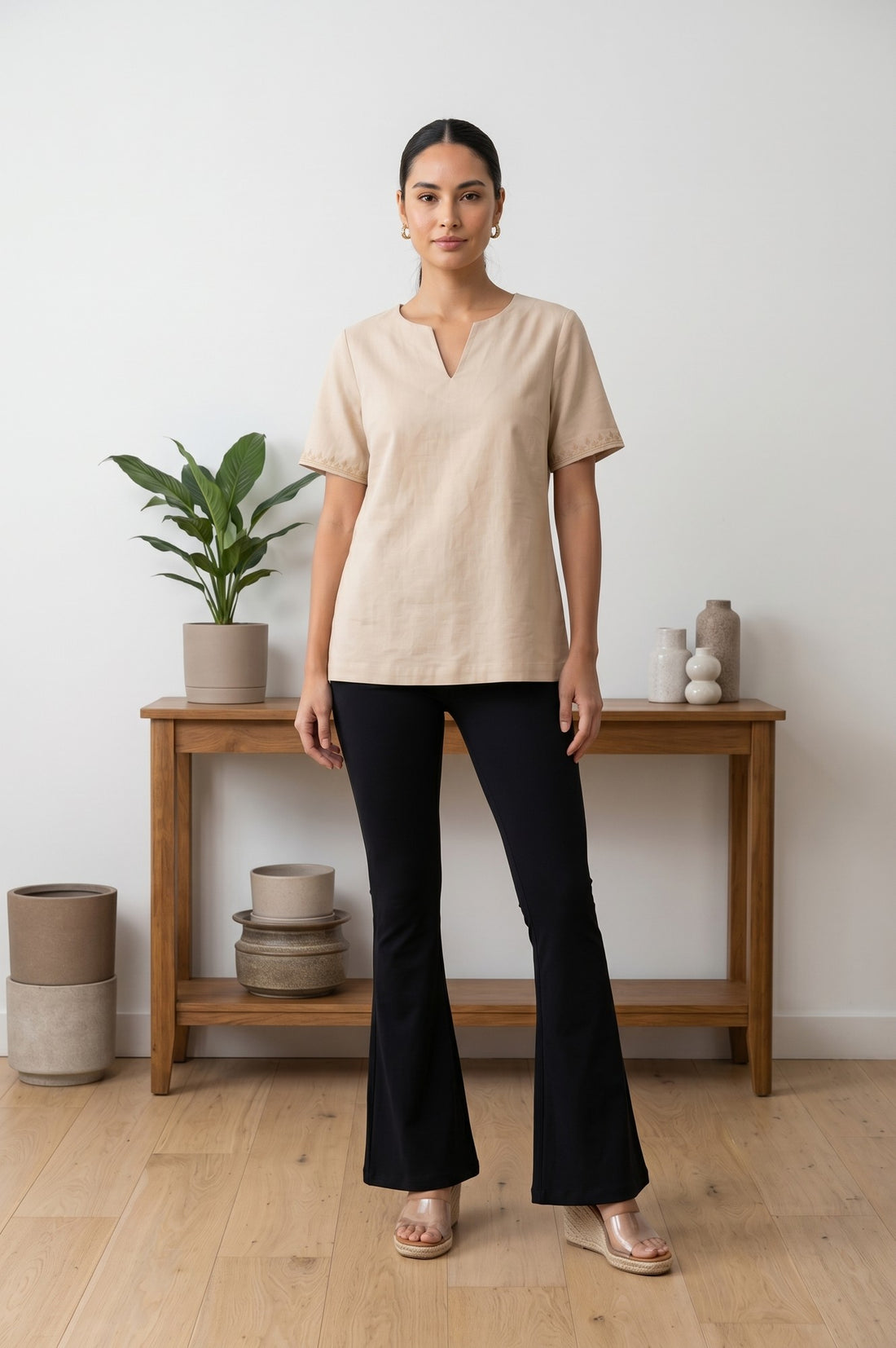 Black High Rise Slim Fit Bell-Bottom Leggings