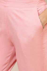 Dusty Pink Solid Slim Fit Cotton Flax Trousers