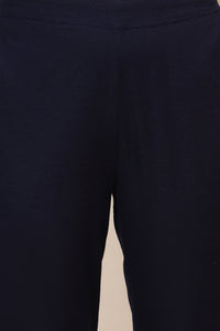 Blue Solid Slim Fit Cotton Flax Trousers