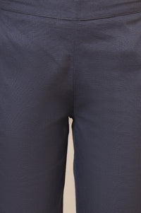 Grey Solid Slim Fit Cotton Flax Trousers