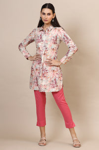 Pink Solid Straight Cotton Flax Trousers