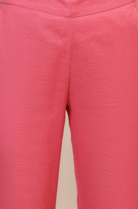 Pink Solid Straight Cotton Flax Trousers