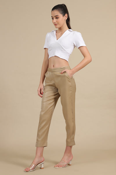 Golden Shiny Straight Trouser Pants