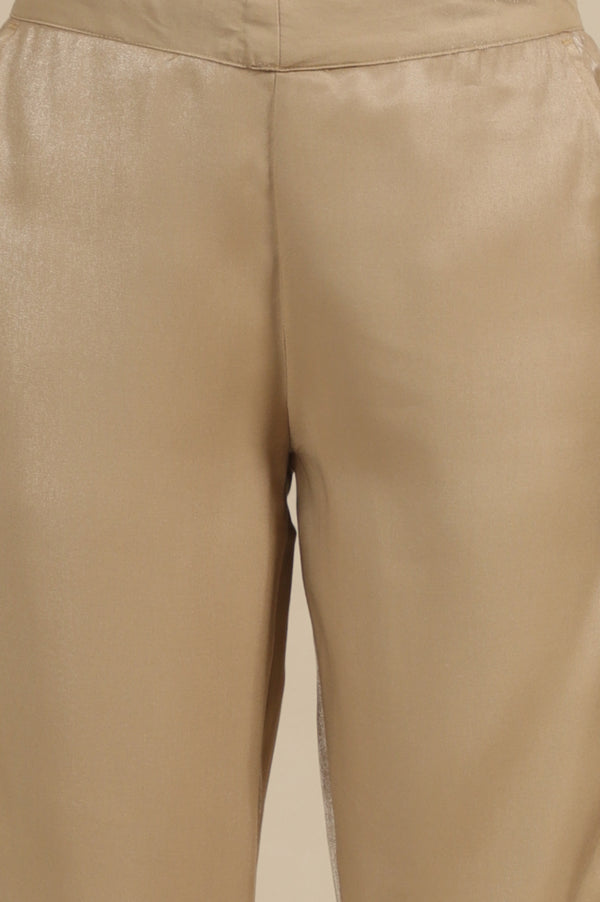 Elleven Women's Gold Solid Straight Fit Trousers With Elasticated Waist