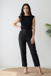 Black Solid Slim Fit Ankle Length Dress Trousers
