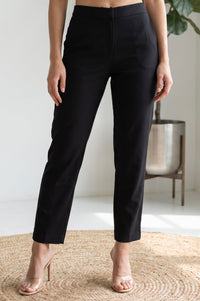 Black Solid Slim Fit Ankle Length Dress Trousers