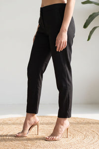 Black Solid Slim Fit Ankle Length Dress Trousers