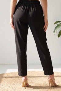 Black Solid Slim Fit Ankle Length Dress Trousers
