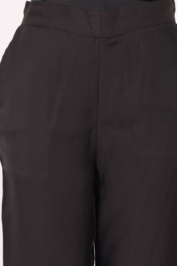 Black Solid Slim Fit Ankle Length Dress Trousers