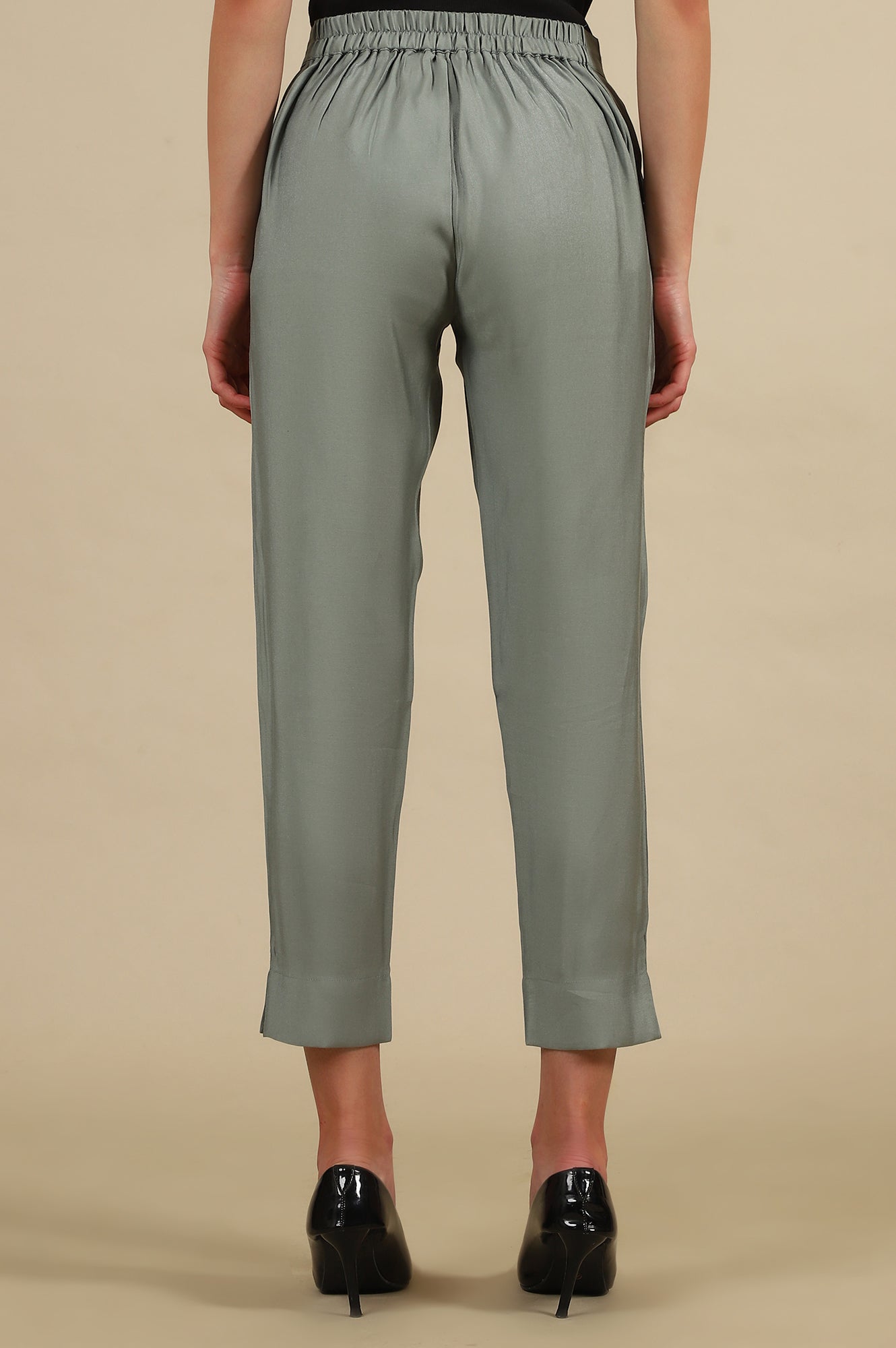 Slate Grey Shiny Straight Trouser Pants